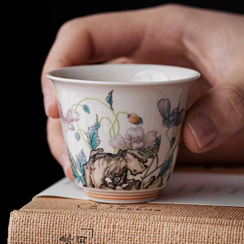 虞美人茶杯品茗杯陶瓷功夫茶具主人杯单个家用待客泡茶小喝茶杯