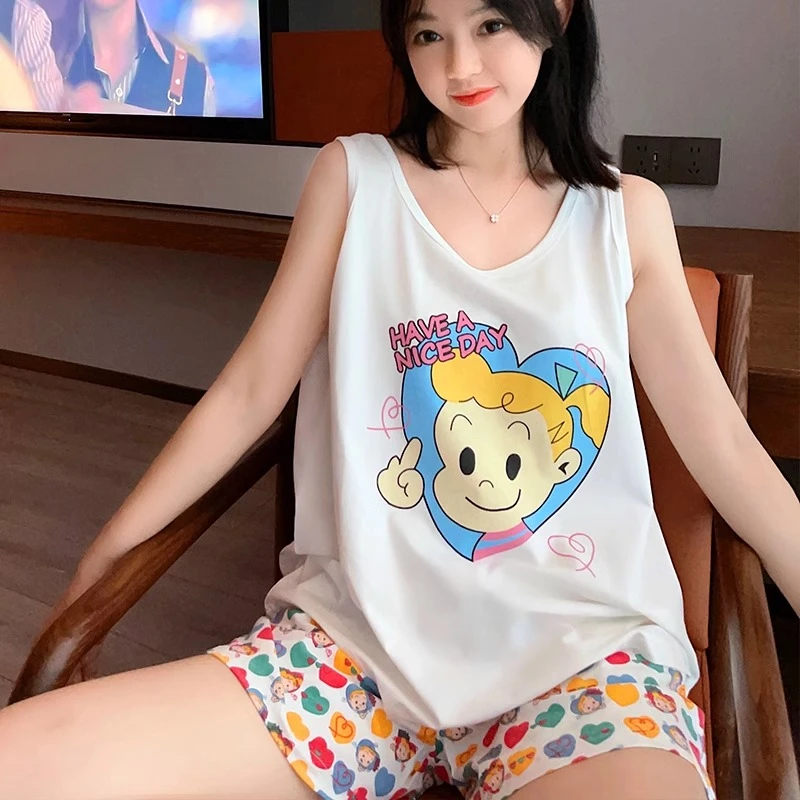 睡衣女款2025夏季可爱卡通韩版休闲背心短裤新款薄款家居服套装