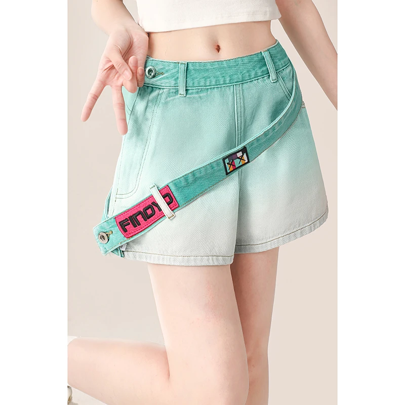 自然涩多巴胺侧拉链牛仔短裤女款夏天薄款直筒宽松短裤夏季穿搭女