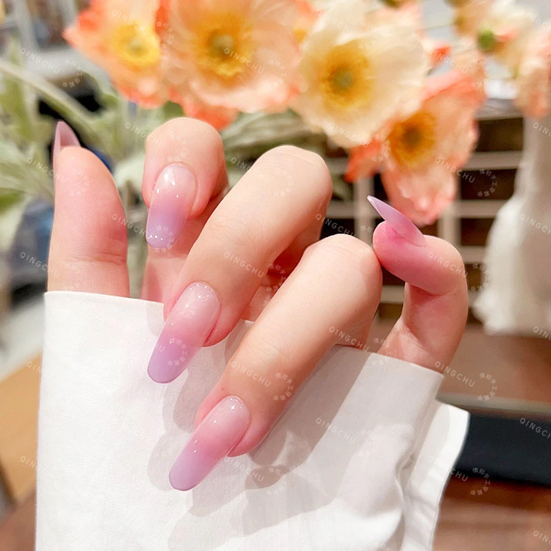 【薰衣草】纯手工穿戴甲 双色腮红渐变纯欲显白美甲