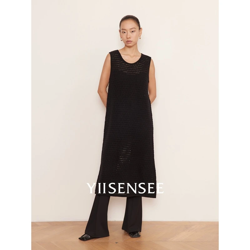 YIISENSEE逸识镂空交错法式温和宽松自由浪漫女士无袖镂空羊毛裙