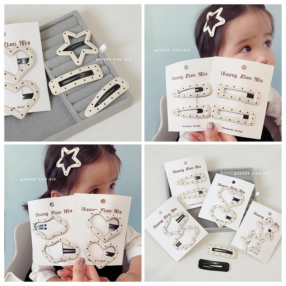 黄小妞波点皮质五角星发夹云朵BB夹侧边刘海夹边夹发卡发饰头饰