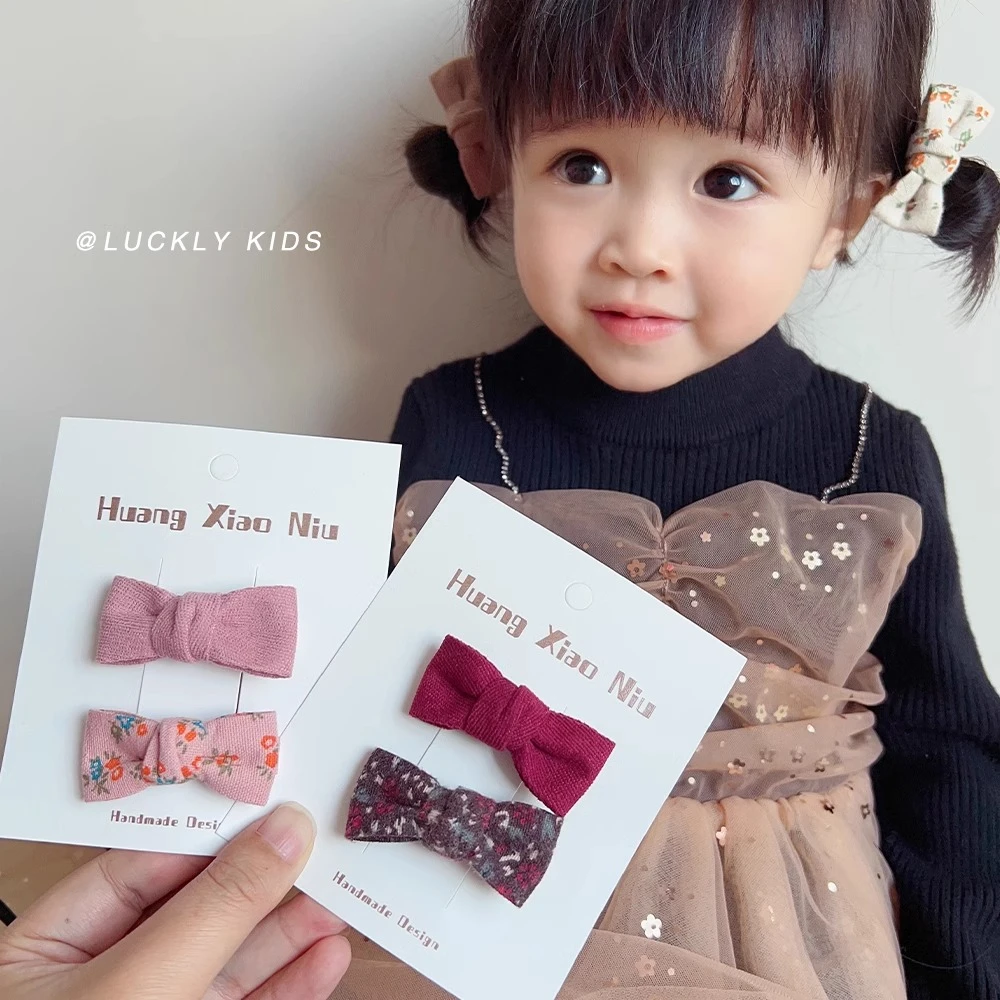黄小妞 宝宝蝴蝶结发夹 秋冬百搭撞色婴儿不伤发小发夹发饰