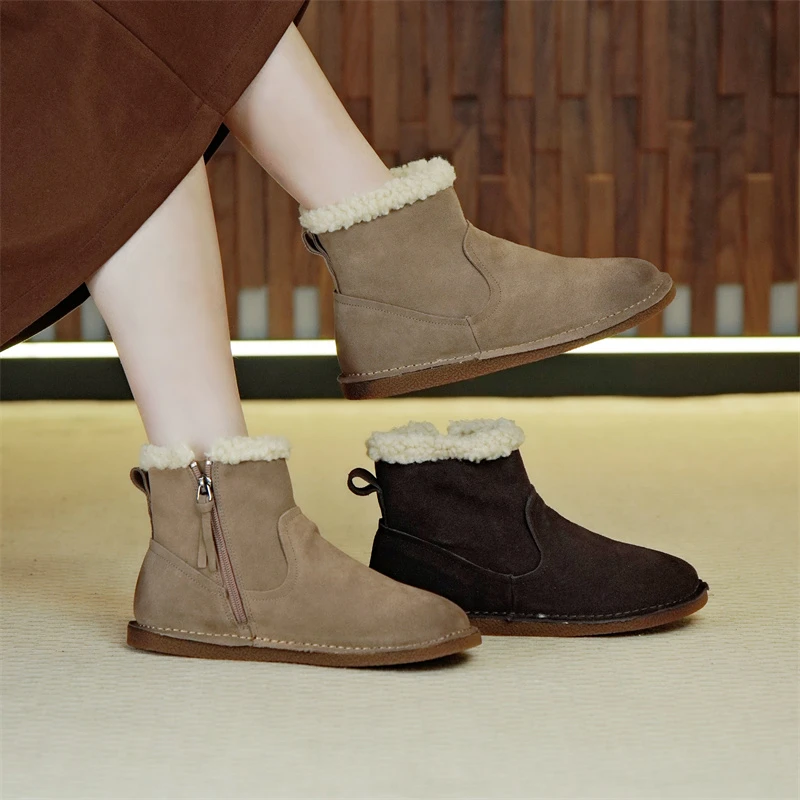 妈妈鞋短靴时尚加绒加厚靴子短筒平底百搭保暖暖和舒服女靴子