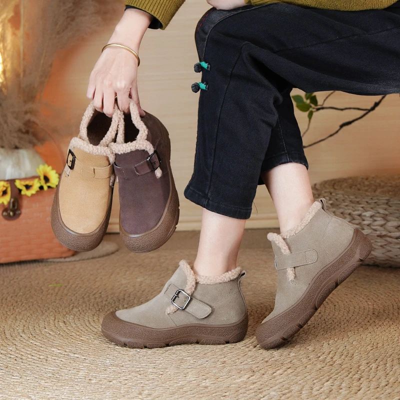 棉谷冬棉鞋保暖短靴加绒厚底软底软面毛毛鞋百搭休闲雪地靴20205