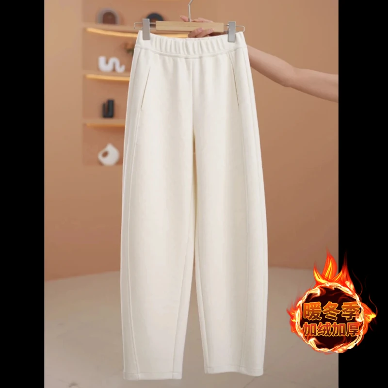 羊毛呢阔腿裤女2025秋冬高腰宽松直筒裤百搭时尚保暖香蕉弯刀裤子