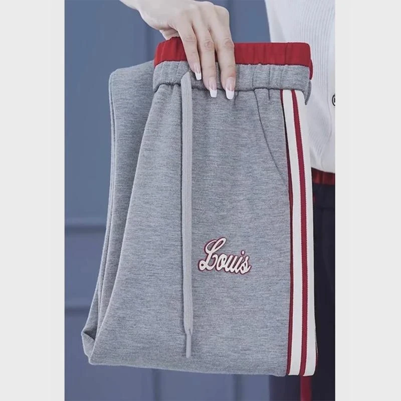 窄版阔腿裤女春秋冬2025年新款小个子高腰直筒条纹休闲运动裤卫裤