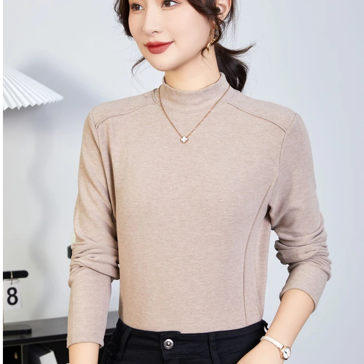 高品质3合1双面澳绒设计感肩线长袖显瘦纯色打底衫T恤内搭3027