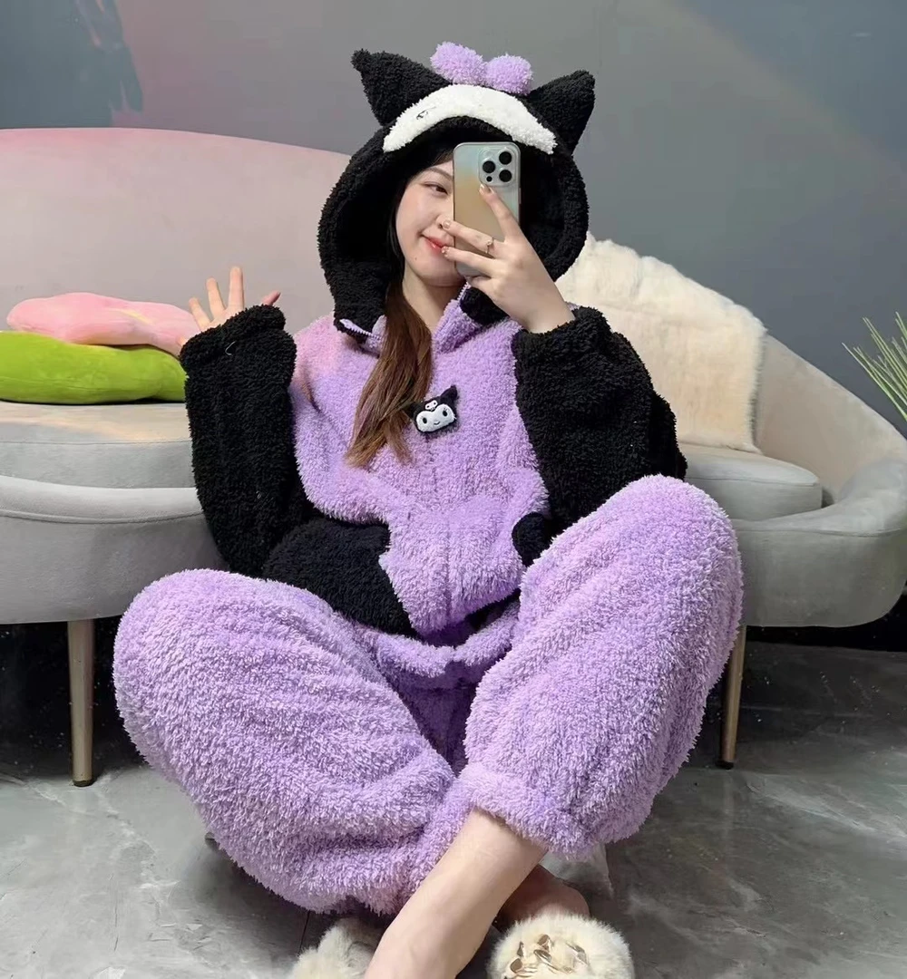 脸脸【暖暖冬日】秋冬可爱果粒绒大码居家外穿睡衣两件套