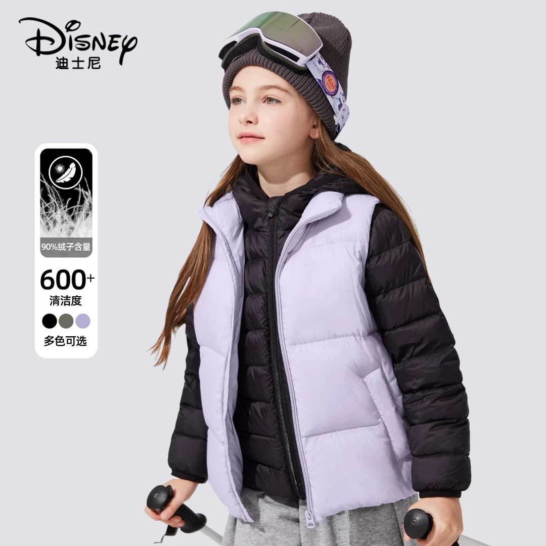 迪士尼女童羽绒马甲外穿冬季2025新款坎肩工装衣服儿童时尚冬装潮