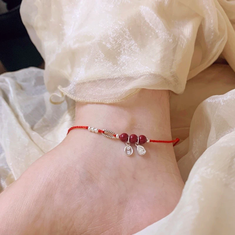 925银脚链 足银简约百搭手编可调节脚绳足链