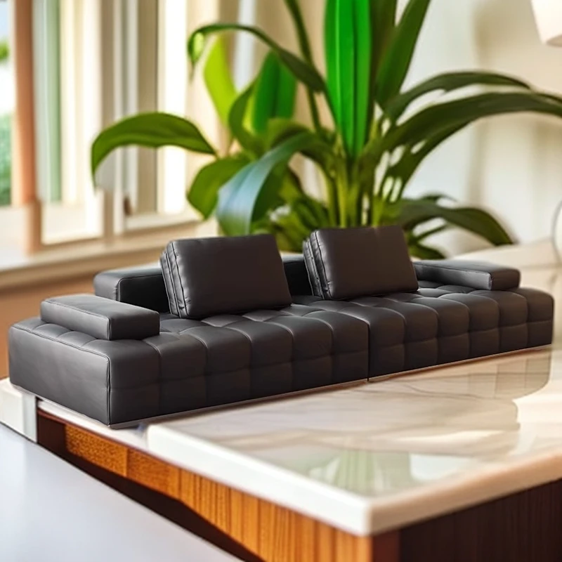 劳伦斯沙时增系列头层牛皮简约意式皮艺真皮沙发别墅款轻奢客厅