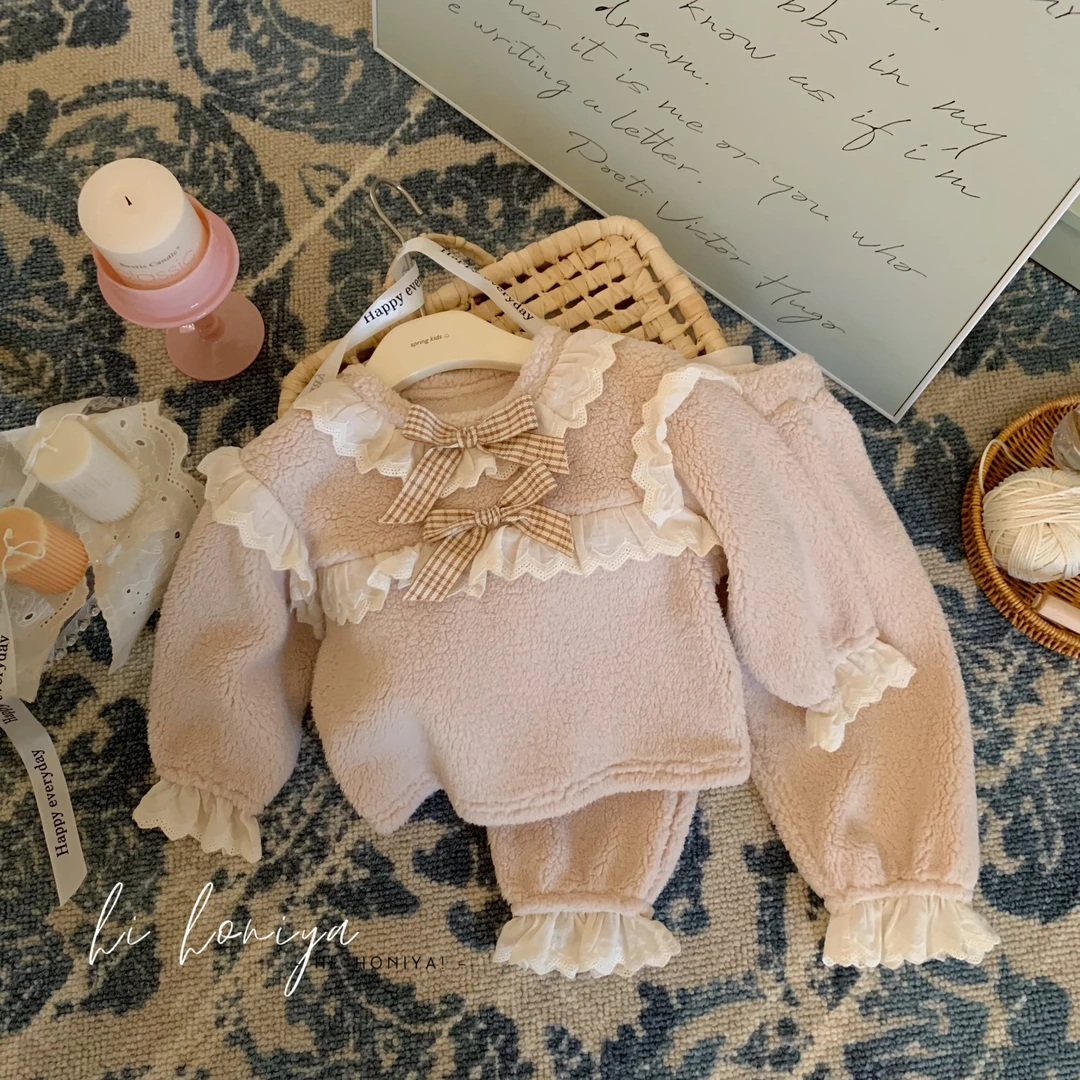 xian【软酱】Hihoniya~2023秋冬款蝴蝶结圆领亲子睡衣套装韩版童装