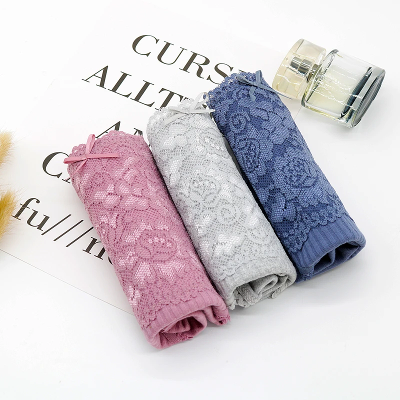 W-3女士中腰蕾丝纯棉舒适内裤