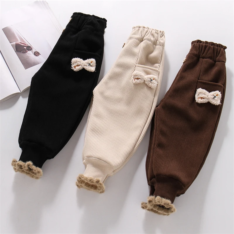 女童裤子加绒灯芯绒休闲裤新款加厚保暖洋气时髦秋冬女宝宝束脚裤