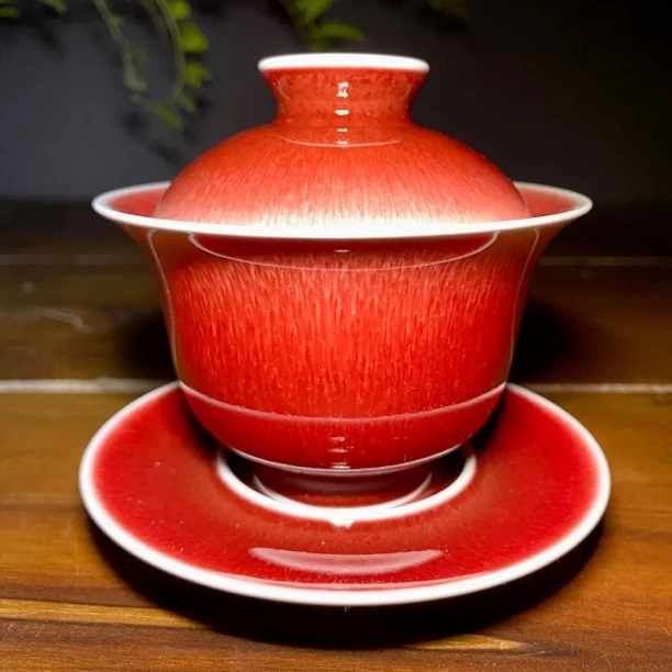 景德镇郎红盖碗茶杯单色釉茶器景德镇碗盘