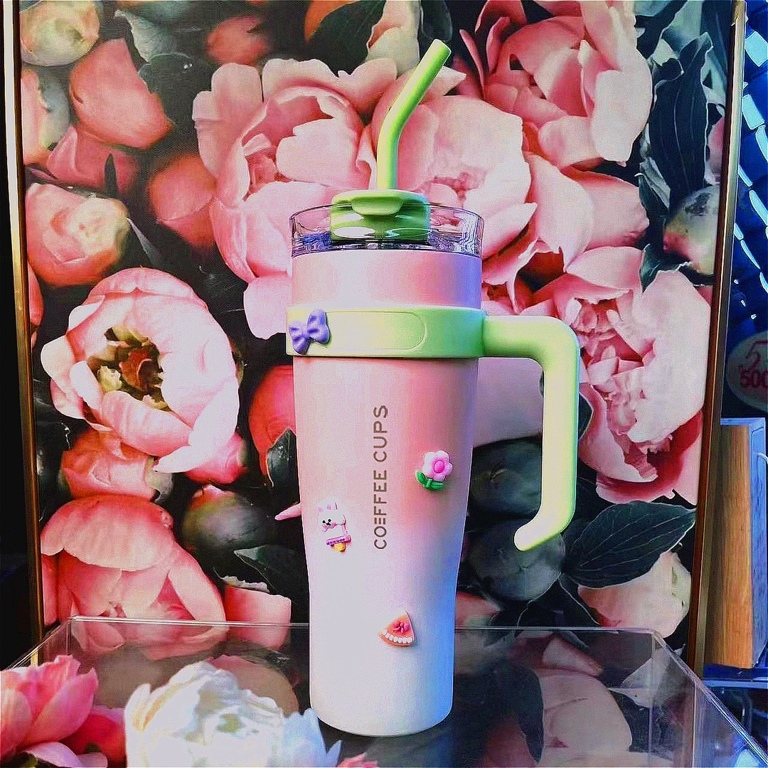 巨无霸冬季咖啡杯巨型吸管保温杯大容量保温杯高颜值ins风防摔