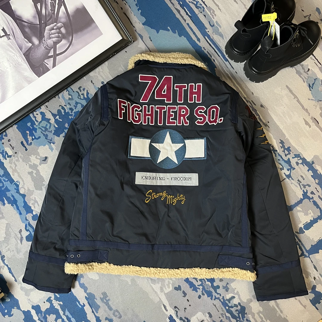 冬款经典空军夹克B3轰炸机飞行服硬汉加厚刺绣防寒羊羔毛棉衣潮