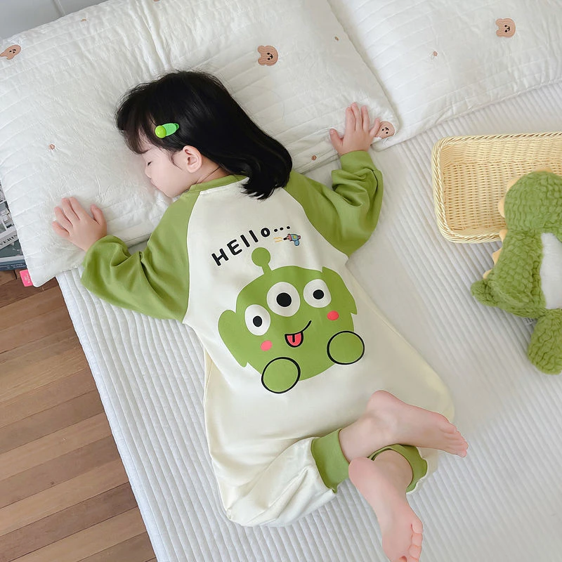 儿童连体睡衣春秋男童女童长袖防着凉睡袋宝宝防踢爬服宝宝家居服