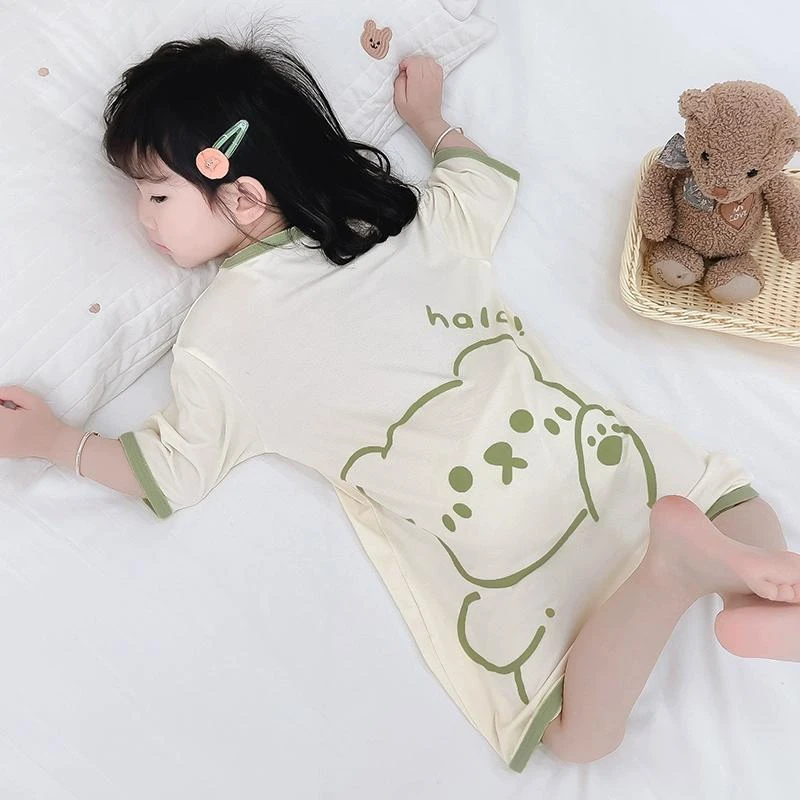 女童连体睡衣夏季短袖小女孩睡裙宝宝儿童防踢被空调家居服