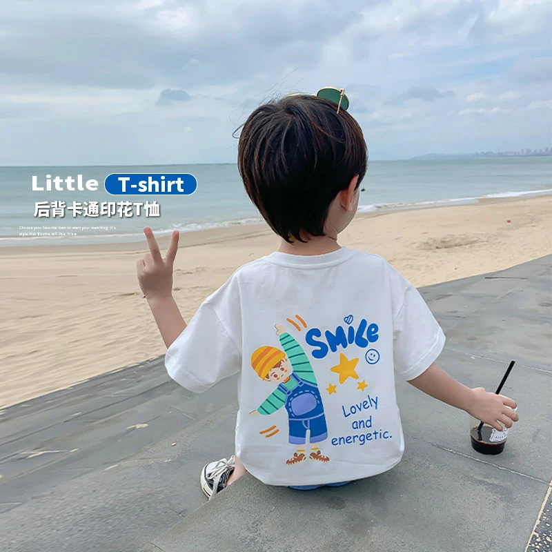 儿童半袖2025新款夏季小童纯棉体恤白色上衣男童短袖t恤宝宝夏装