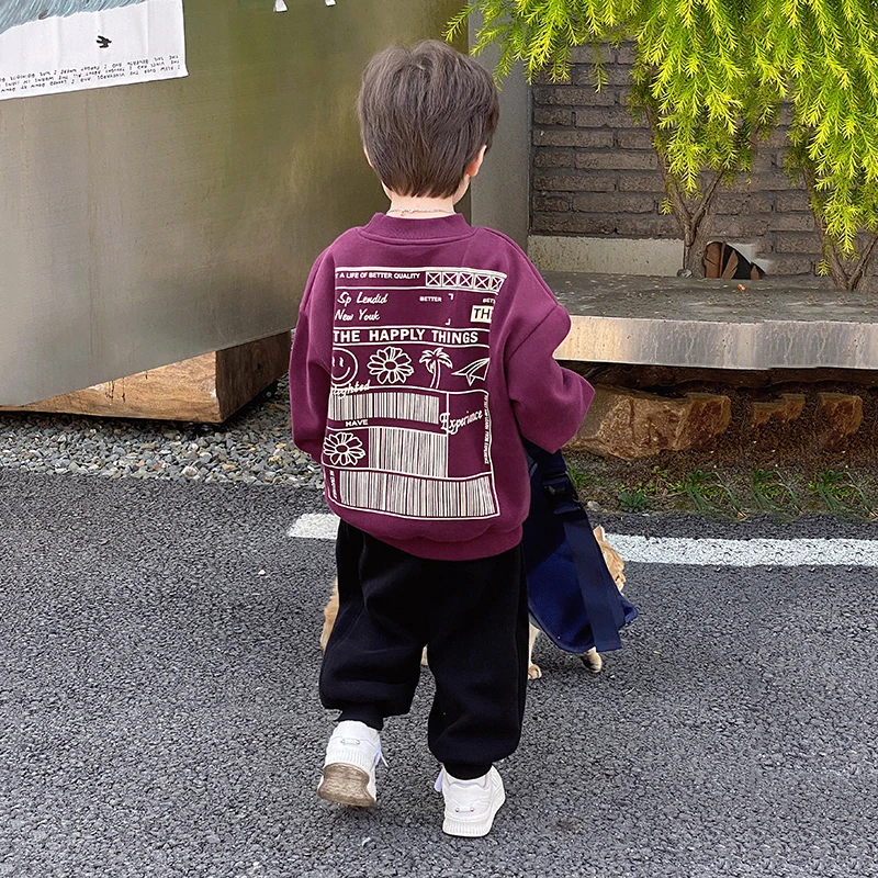 男童卫衣春秋2025新款儿童秋季圆领长袖衣服男孩时髦炸街秋装上衣