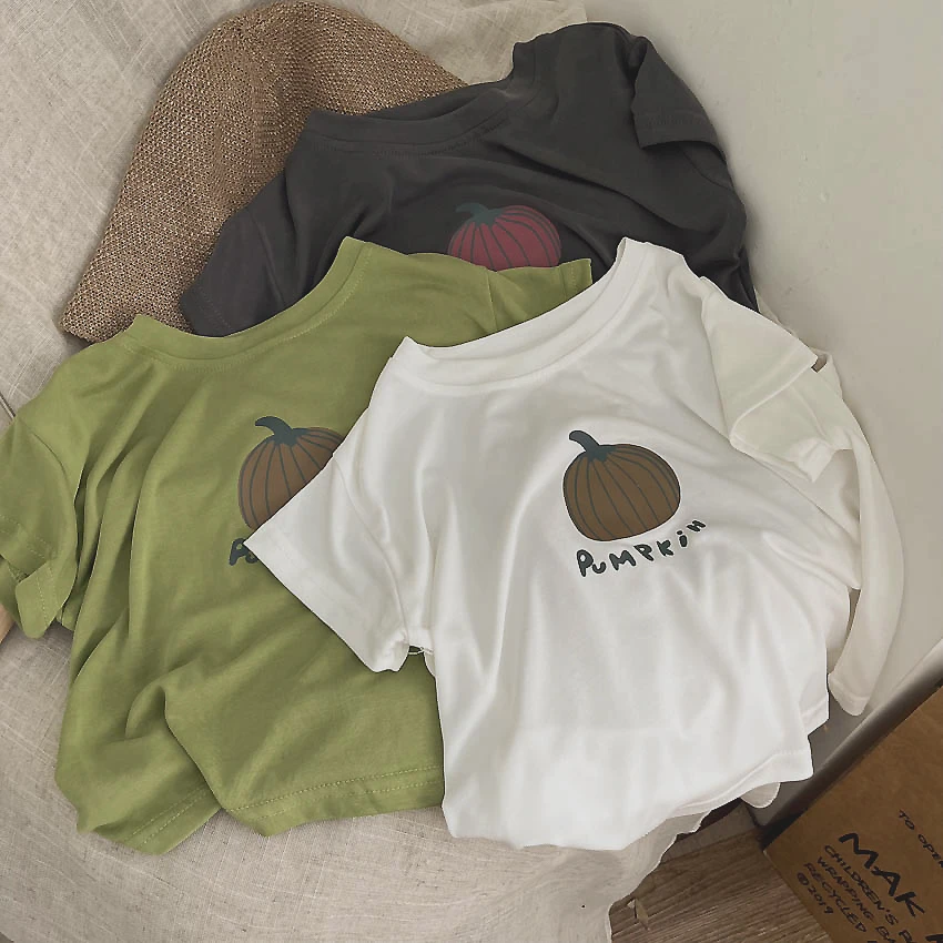 品质款~2025夏薄软儿童短袖T恤男女宝宝印南瓜洋气半袖上衣