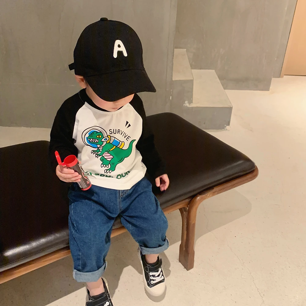 男童长袖t恤宝宝打底衫儿童恐龙上衣春秋款2025新款男小童春装