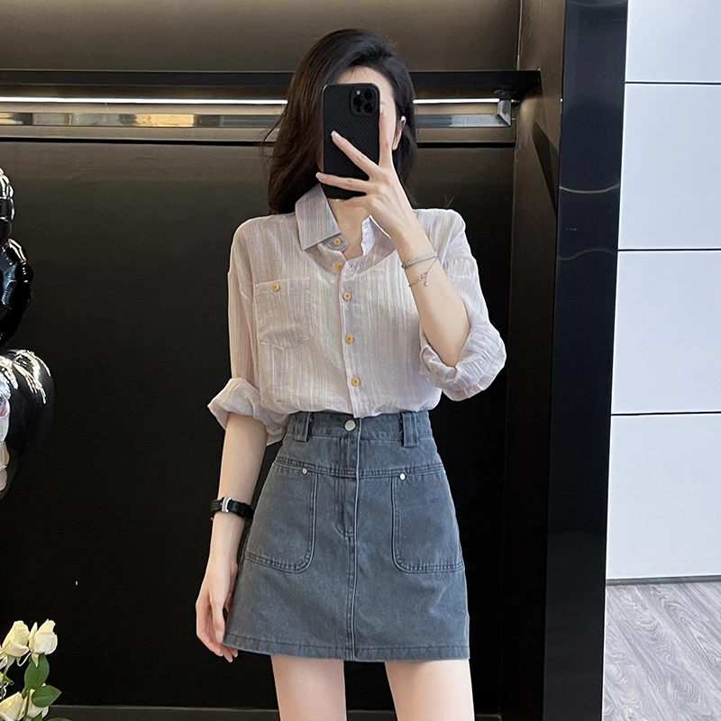 Polo长袖衬衫女春秋装2024新款别致漂亮小衫气质洋气百搭上衣薄款