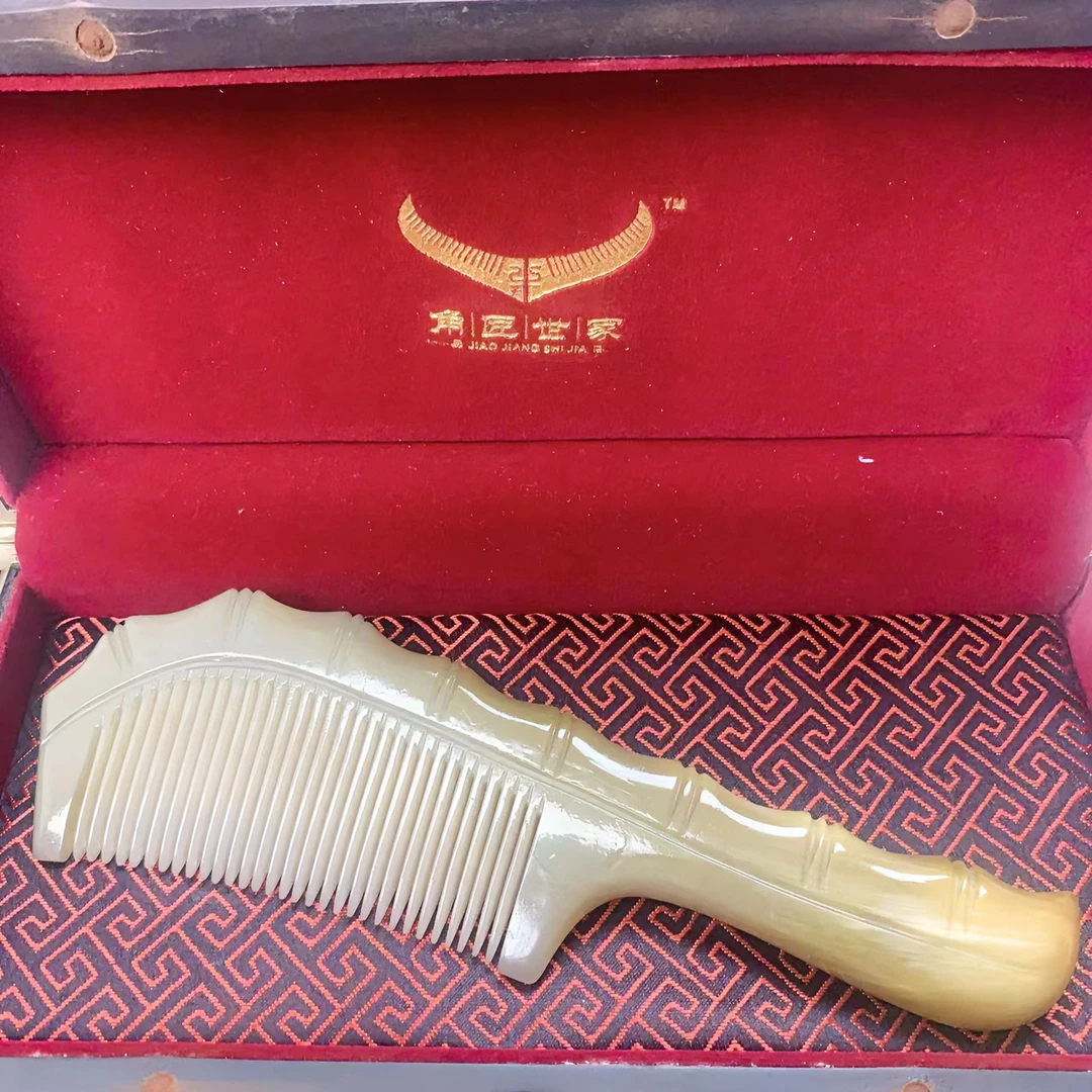 【精品加厚竹节梳】手工制作，防静电大号白牦牛角家用梳，送礼佳品
