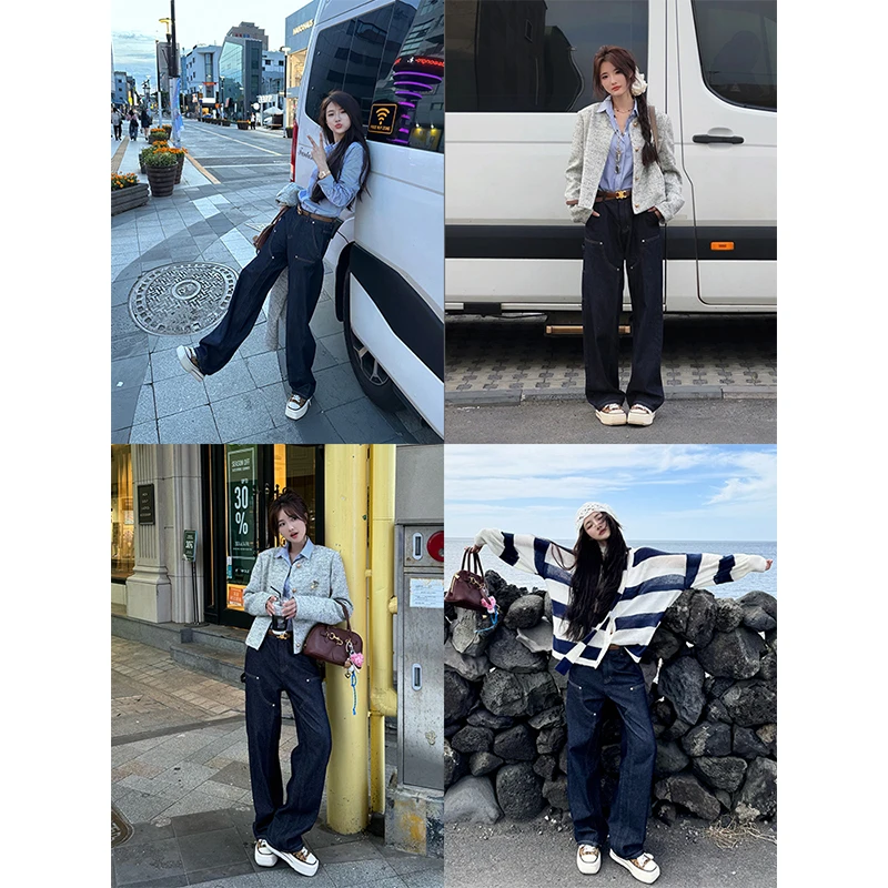 CHICHEN/晨妍-复古玩家-丹宁蓝设计感牛仔裤