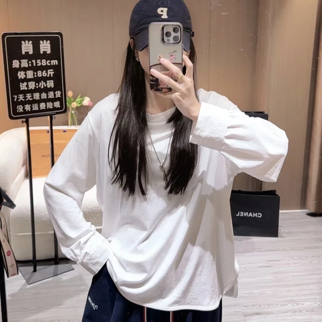 肖肖家-「百搭打底」百搭长袖t袖女基础款内搭打底衫纯棉白色