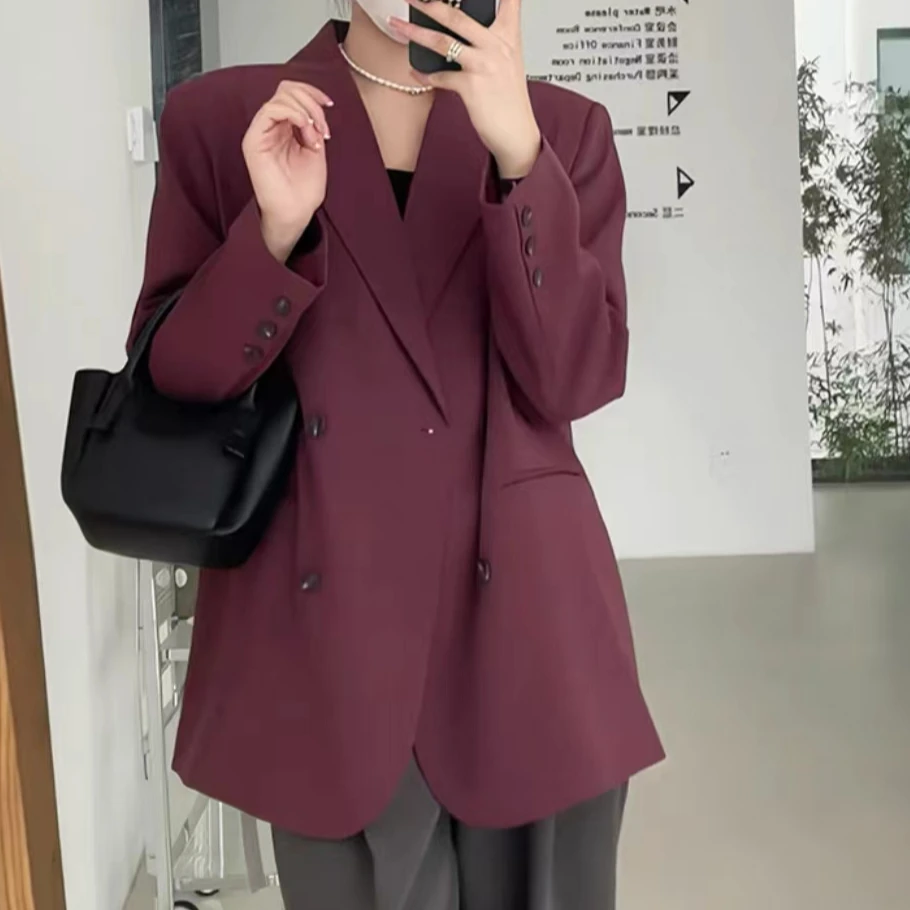 高级感小西服女春季新款时尚宽松显瘦百搭气质高端树莓色西装外套