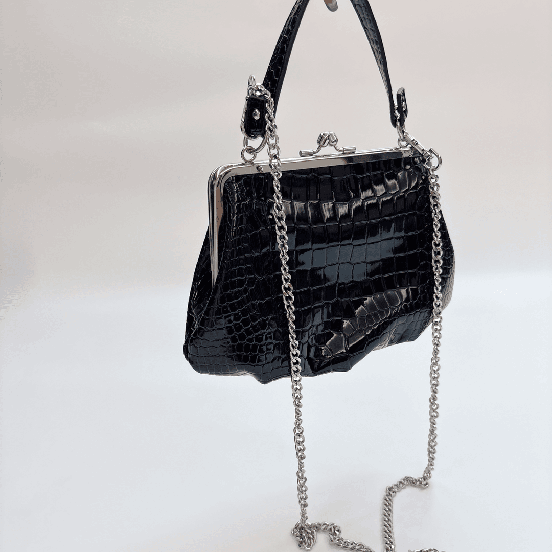 黑色亮面鳄纹饺子包•SEVEN