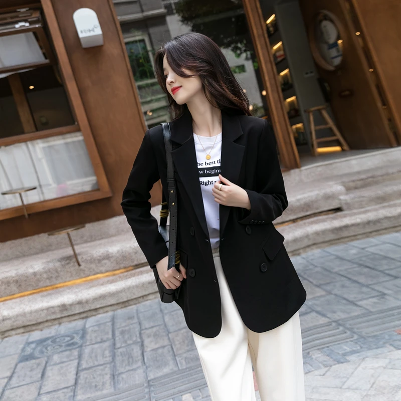 2023新款小个子春秋款双排扣气质休闲百搭韩版西服长袖宽松西装