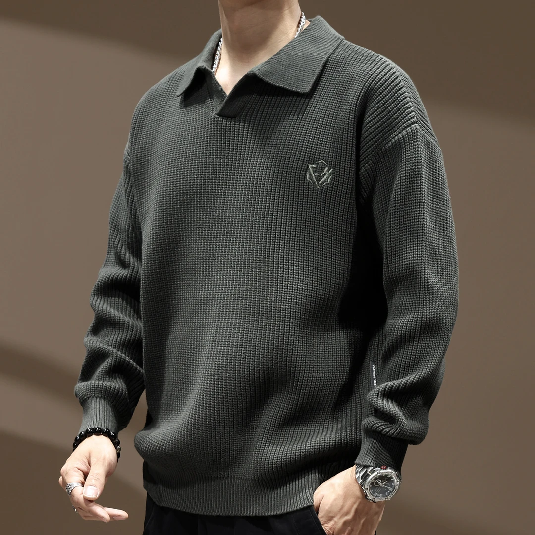 MR.MUDI/穆迪先生高端美式复古翻领针织衫polo衫男秋季宽松毛衣