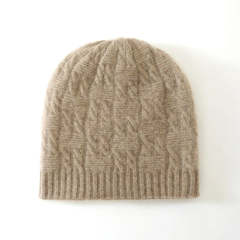 正品羊绒帽子女款重工保暖包头护耳针织帽子时尚冬季百搭女士