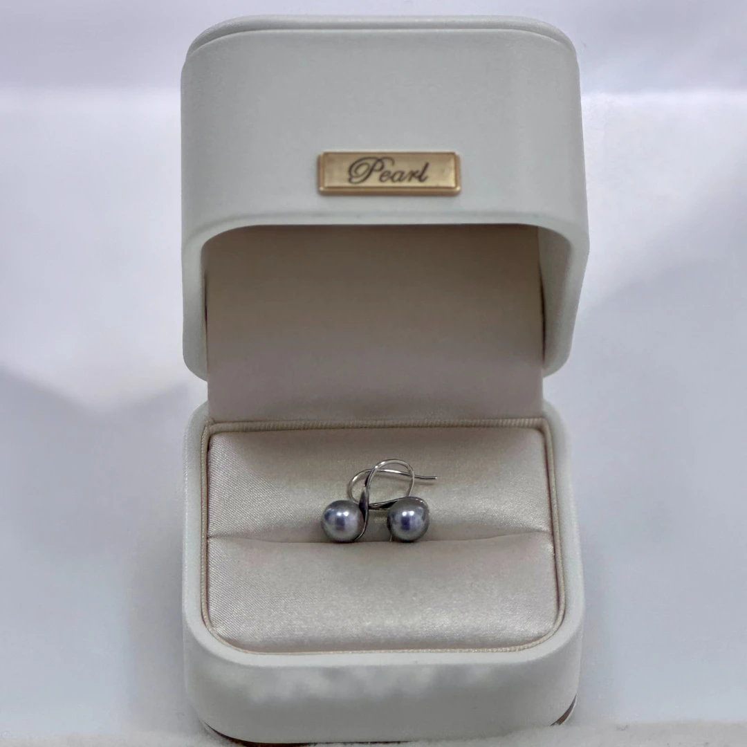 s925银海水灰珠耳钩6-7MM c861