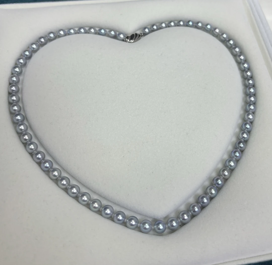 s925银海水akoya灰珠串链6-7MM ss157