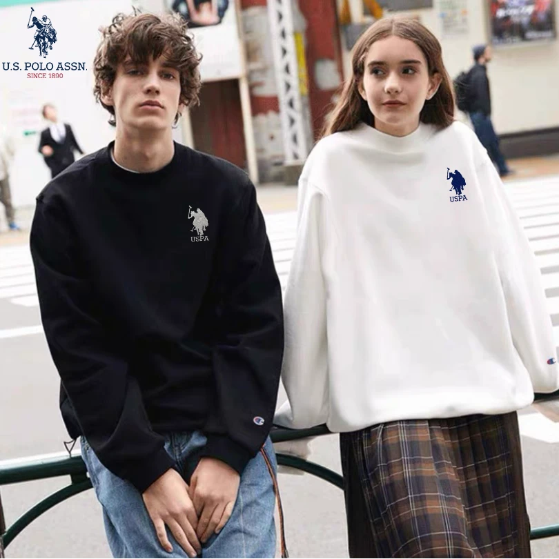 U.S. POLO ASSN.秋冬加绒百搭套头刺绣加厚圆领情侣卫衣2302-1