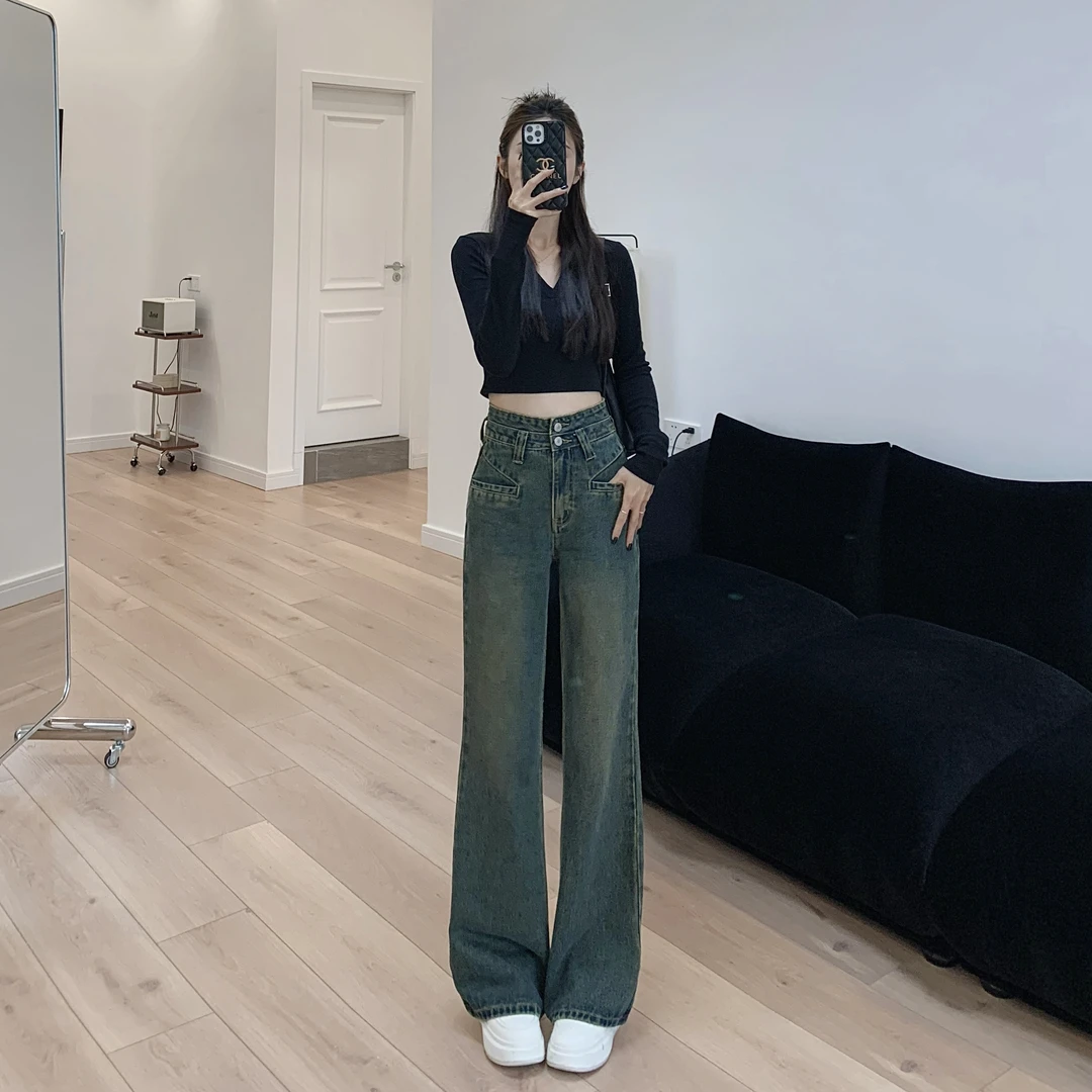【送腰带】秋冬新款喇叭裤女高腰显瘦2024百搭牛仔裤垂感拖地微喇裤