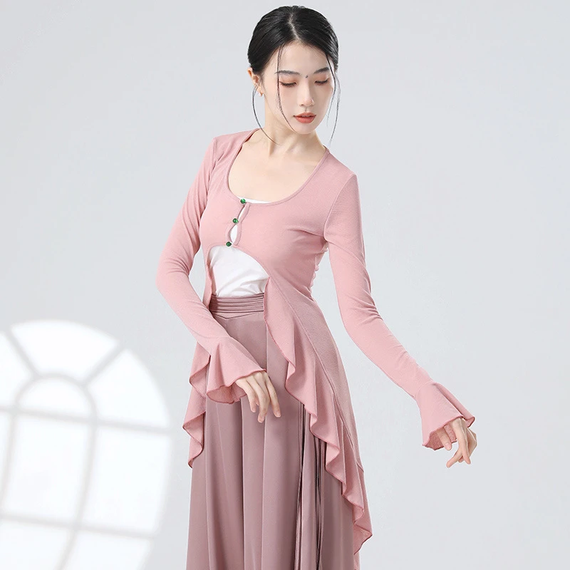 现代舞练功服2024新款气质设计感舞蹈服女演出宽松训练形体服上衣