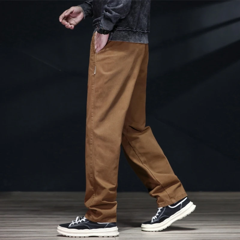 灵艳春秋款丹宁色织原棉[工装裤]-高腰宽松直筒裤型美式复古-2023