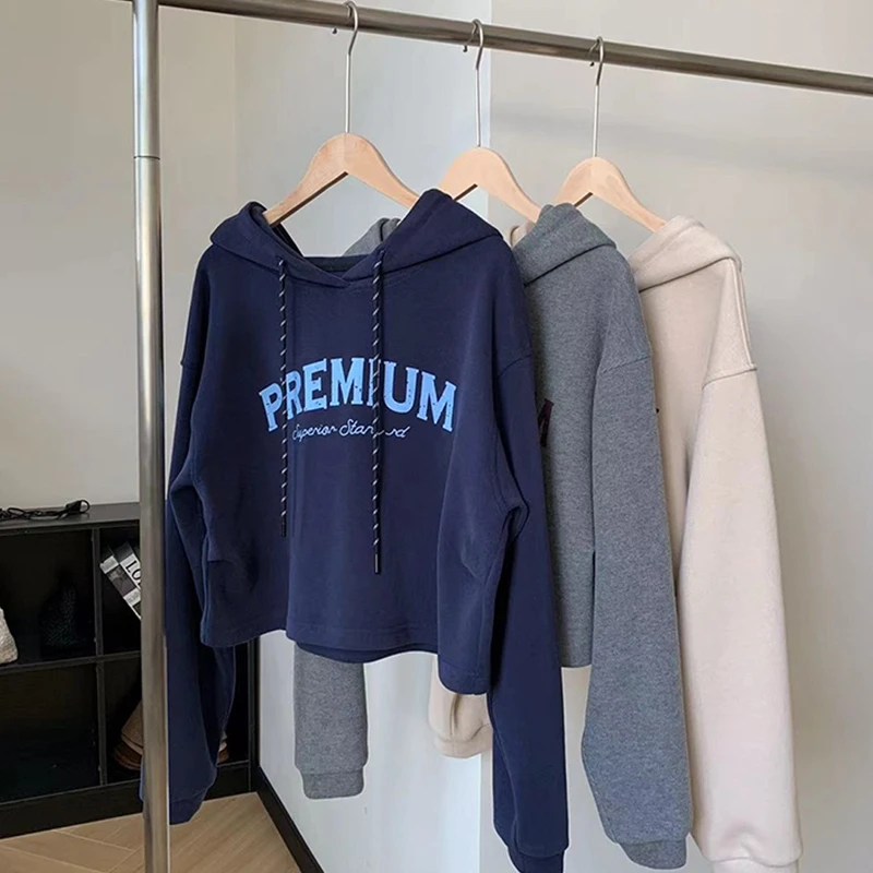 高含棉美式设计感字母印花连帽卫衣女2025春秋新款时尚小个子上衣