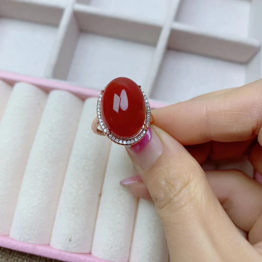 天然红玛瑙戒指豪华镶钻女戒181