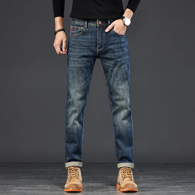新款赤耳丹宁男士高端弹力秋冬美式复古牛仔裤休闲男裤直筒裤子