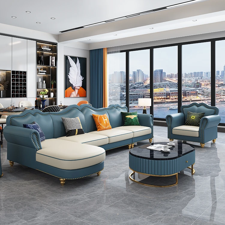美式轻奢真皮沙发小户型客厅皮艺组合套装简约后现代转角贵妃家具