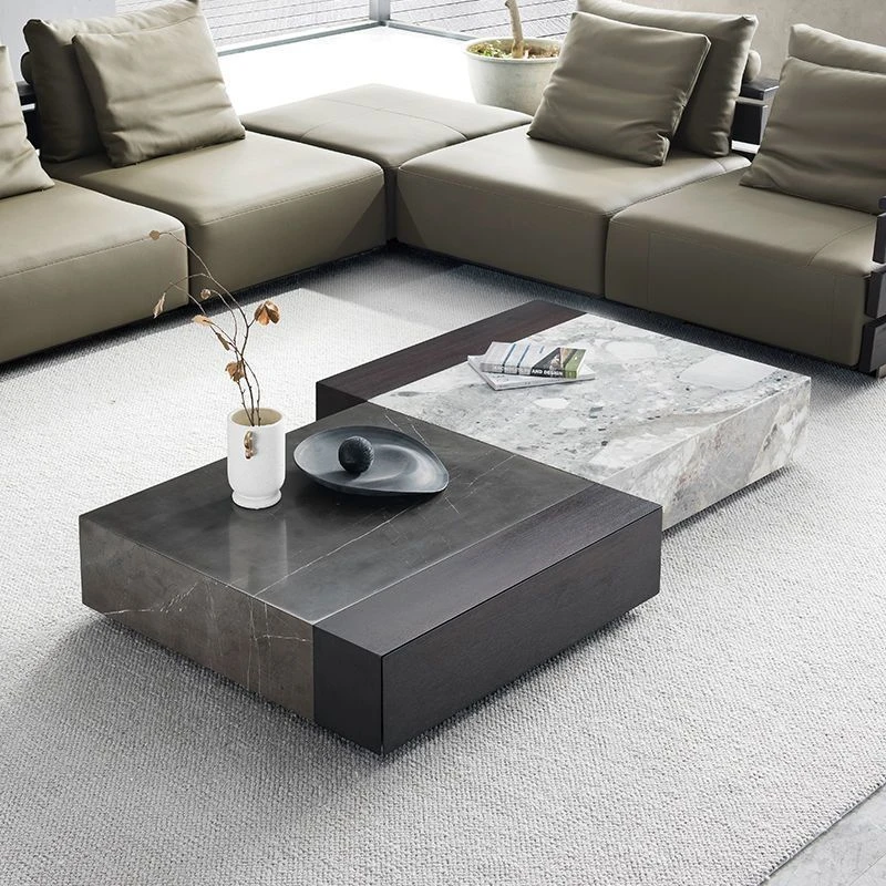 新品轻奢大理石茶桌茶几意式正方形功夫茶桌北欧极简跨几组合小户