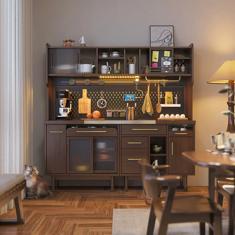 餐边柜实木日式樱桃色高柜酒柜一体靠墙储物柜客厅家用碗柜置物柜