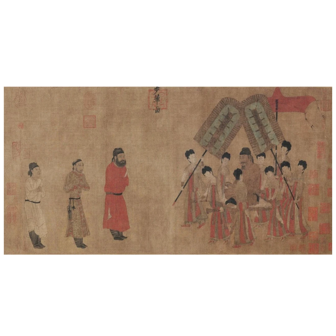《步辇图》临摹专用夹宣微喷线稿韩国绢高清喷绘彩图45.5-88.3cm